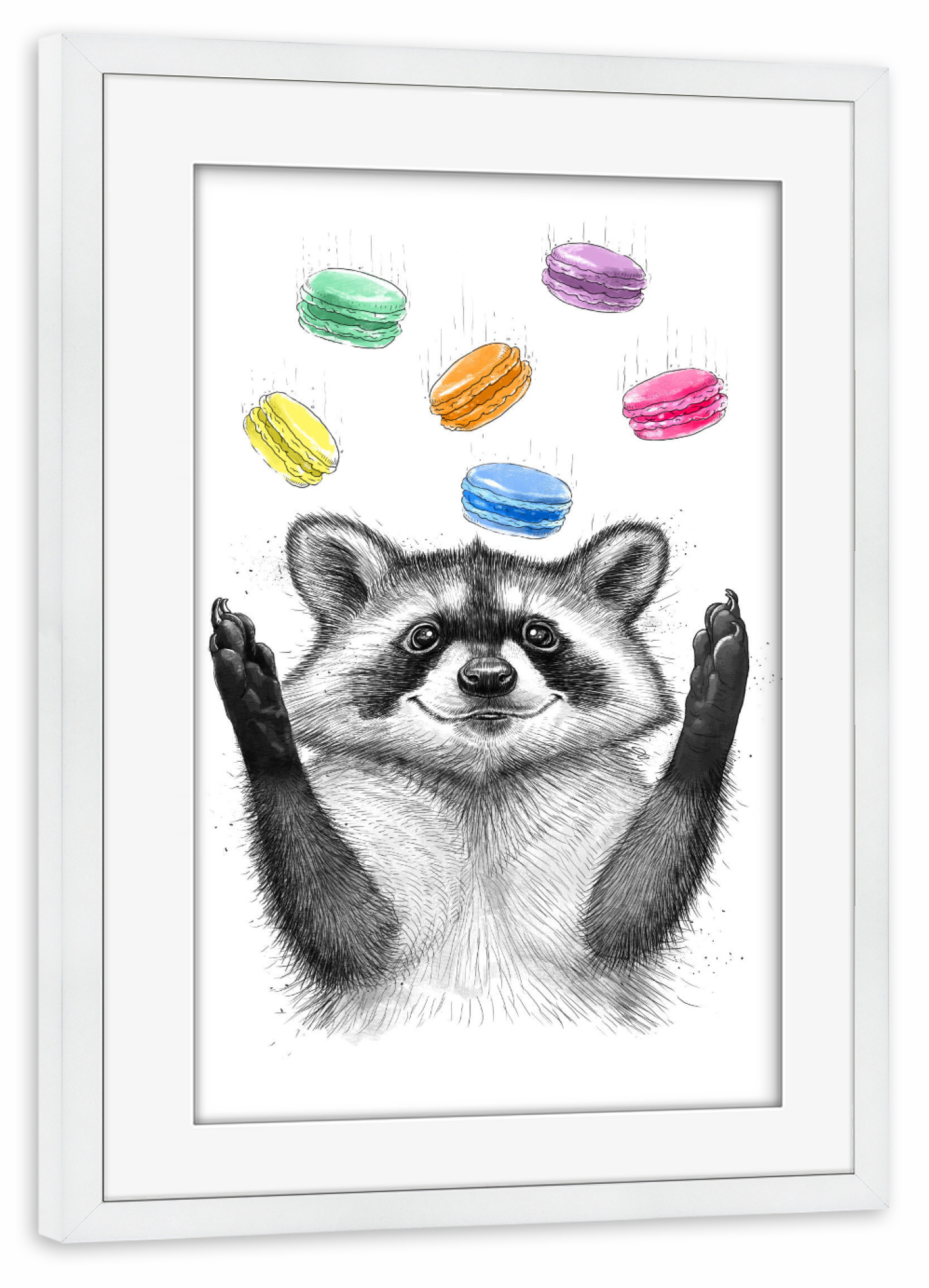 Poster mit Rahmen weiß "Raccoon and cookies" artboxONE - Natur,Tiere,Essen & Trinken