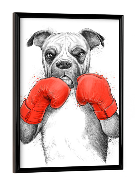 Poster mit schwarzem Rahmen "Boxer" artboxONE - Natur,Tiere,Sport - Hund,Tier,Boxer,Boxen,Handschuhe,Digitale kunst,Hund,Boxen,Haustier,Handschuhe