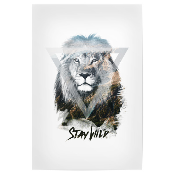 Poster 30x20 cm "Löwe - Stay Wild" artboxONE - Tiere - Löwe,Bleib wild,Berge,Frei,Landschaft,Dreieck,Brüllen,Brüllen