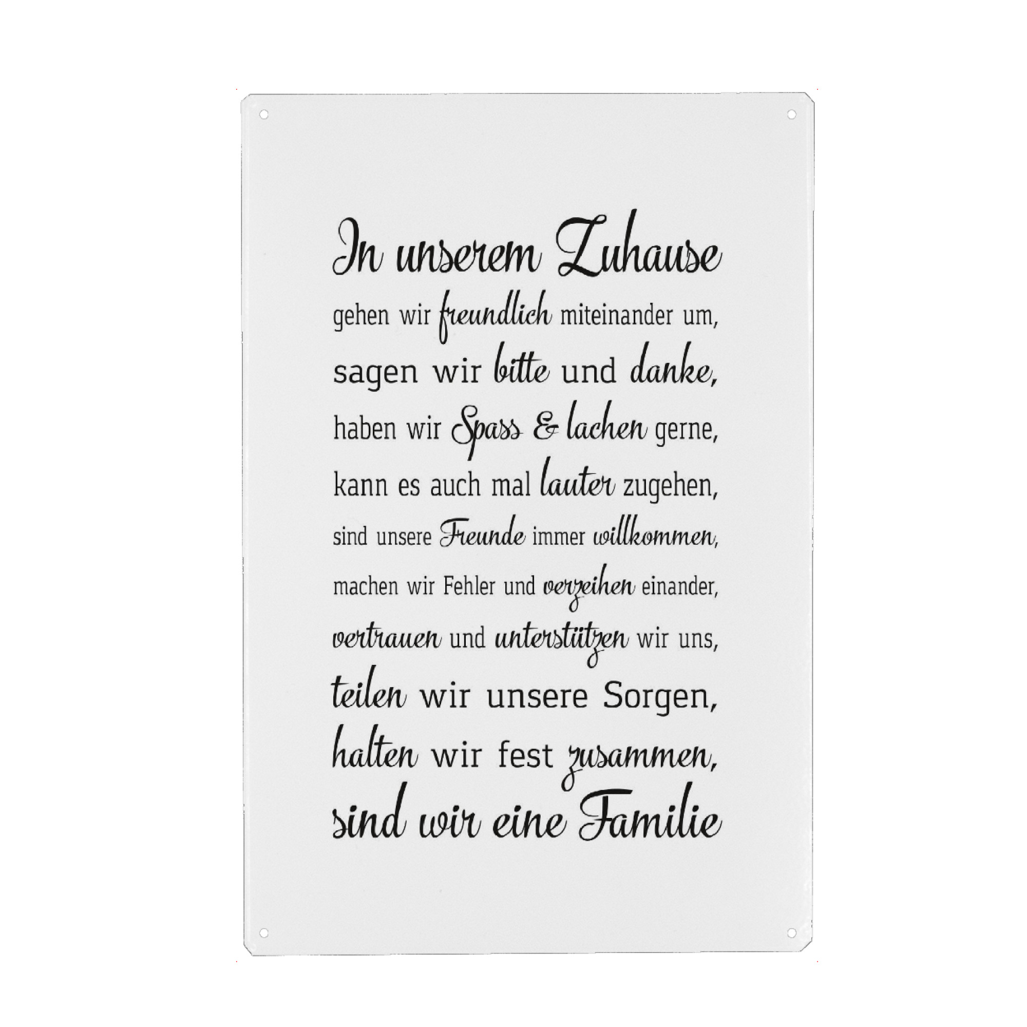 Holzbild "In unserem Zuhause" artboxONE - Typografie,Schwarzweiß - Familie,Zuhause,Freundlich,Spass,Lachen