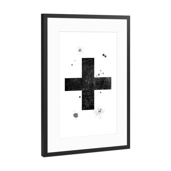 Poster mit Rahmen Schwarz (Metallic) "Swiss Cross" artboxONE - Typografie,Abstrakt,Schwarzweiß,Geometrie