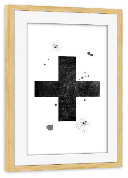 Poster mit Rahmen kiefer "Swiss Cross" artboxONE - Typografie,Abstrakt,Schwarzweiß,Geometrie