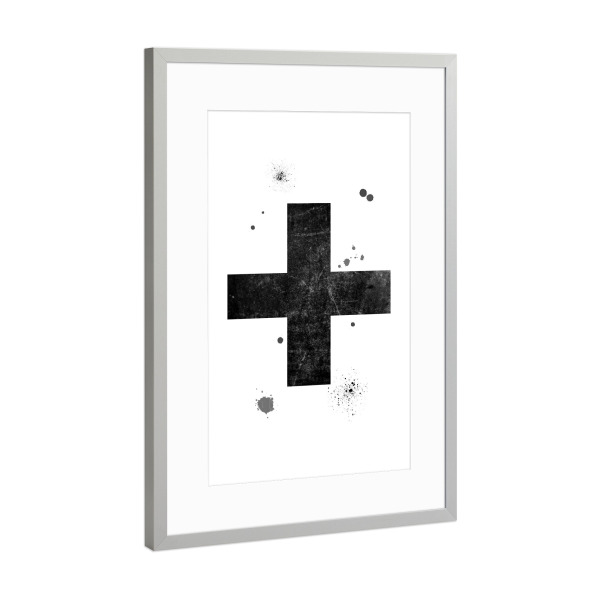 Poster mit Rahmen Silber "Swiss Cross" artboxONE - Typografie,Abstrakt,Schwarzweiß,Geometrie