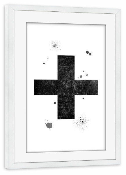 Poster mit Rahmen weiß "Swiss Cross" artboxONE - Typografie,Abstrakt,Schwarzweiß,Geometrie