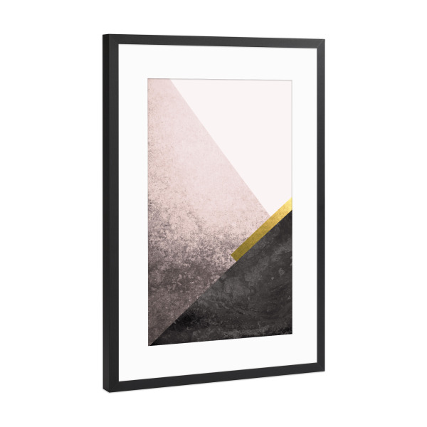 Poster mit Rahmen Schwarz (Metallic) "Scandi in Blush and Gold" artboxONE - Abstrakt,Geometrie - Skandinavisch,Geometrisch,Gold,Rosa,Schwarz,Linien