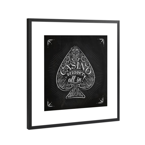 Poster mit Rahmen Schwarz (Metallic) "Pik Casino Nacht Kreide" artboxONE - Typografie,Abstrakt,Schwarzweiß