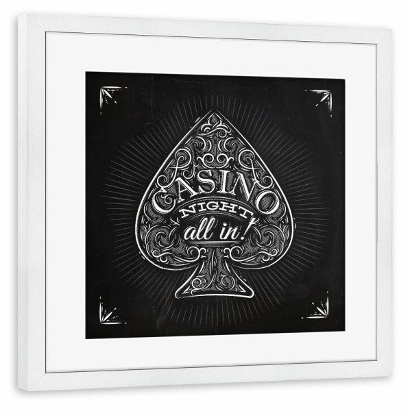 Poster mit Rahmen weiß "Pik Casino Nacht Kreide" artboxONE - Typografie,Abstrakt,Schwarzweiß
