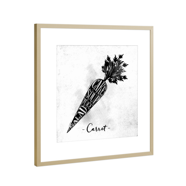 Poster mit Rahmen Gold "Möhre Schema" artboxONE - Natur,Essen & Trinken,Schwarzweiß
