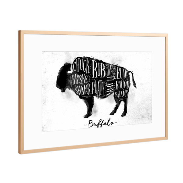 Poster mit Rahmen Kupfer "Büffel Schema" artboxONE - Tiere,Essen & Trinken,Schwarzweiß