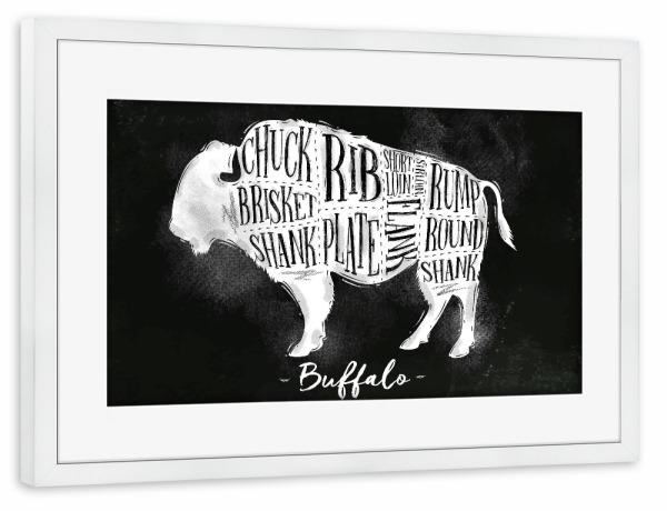Poster mit Rahmen weiß "Buffalo Schema Kreide" artboxONE - Tiere,Essen & Trinken,Schwarzweiß