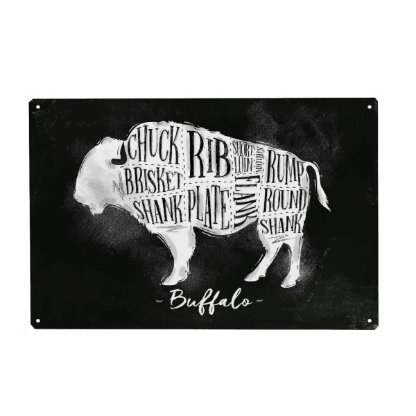 Holzbild "Buffalo Schema Kreide" artboxONE - Tiere,Essen & Trinken,Schwarzweiß