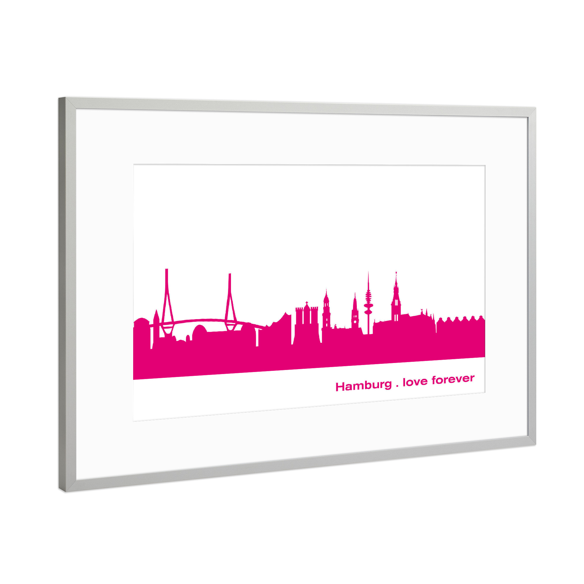 Poster mit Rahmen Silber "Hamburg 04 Pink Skyline Print monochrome" artboxONE - Städte,Städte / Hamburg,Abstrakt,Architektur