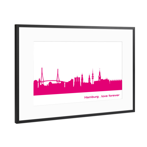 Poster mit Rahmen Schwarz (Metallic) "Hamburg 04 Pink Skyline Print monochrome" artboxONE - Städte,Städte / Hamburg,Abstrakt,Architektur