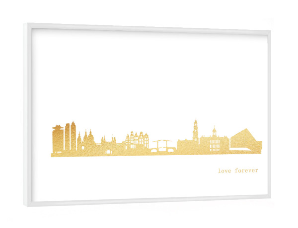 Poster mit weißem Rahmen "AMSTERDAM GOLD Print Love" artboxONE - Städte,Reise,Architektur,Städte / Amsterdam
