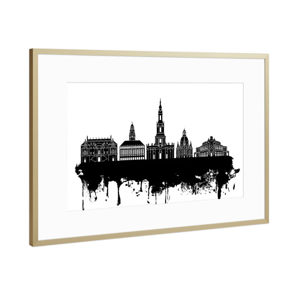 Poster mit Rahmen Gold "Dresden Germany Skyline Black and WHite" artboxONE - Städte,Reise,Schwarzweiß,Städte / Dresden