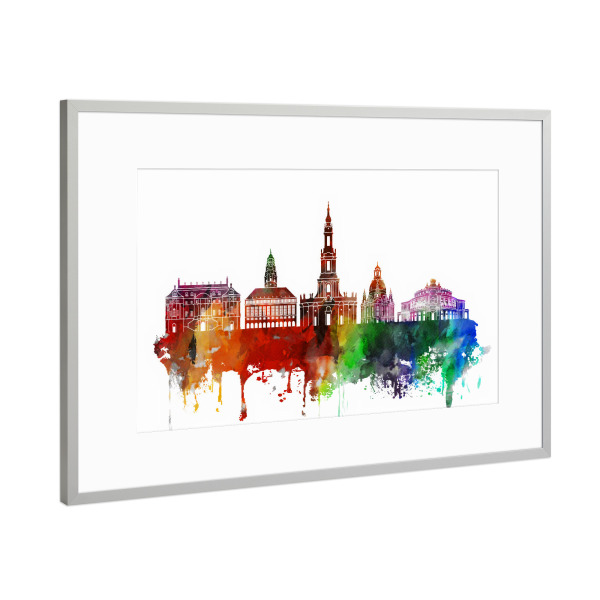 Poster mit Rahmen Silber "Dresden Germany Skyline Watercolor" artboxONE - Städte,Reise,Städte / Dresden