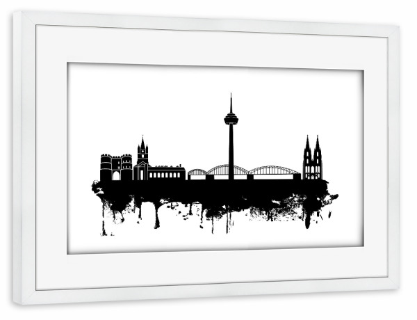 Poster mit Rahmen weiß "Cologne Germany Skyline Black and White" artboxONE - Städte,Städte / Köln,Reise,Schwarzweiß