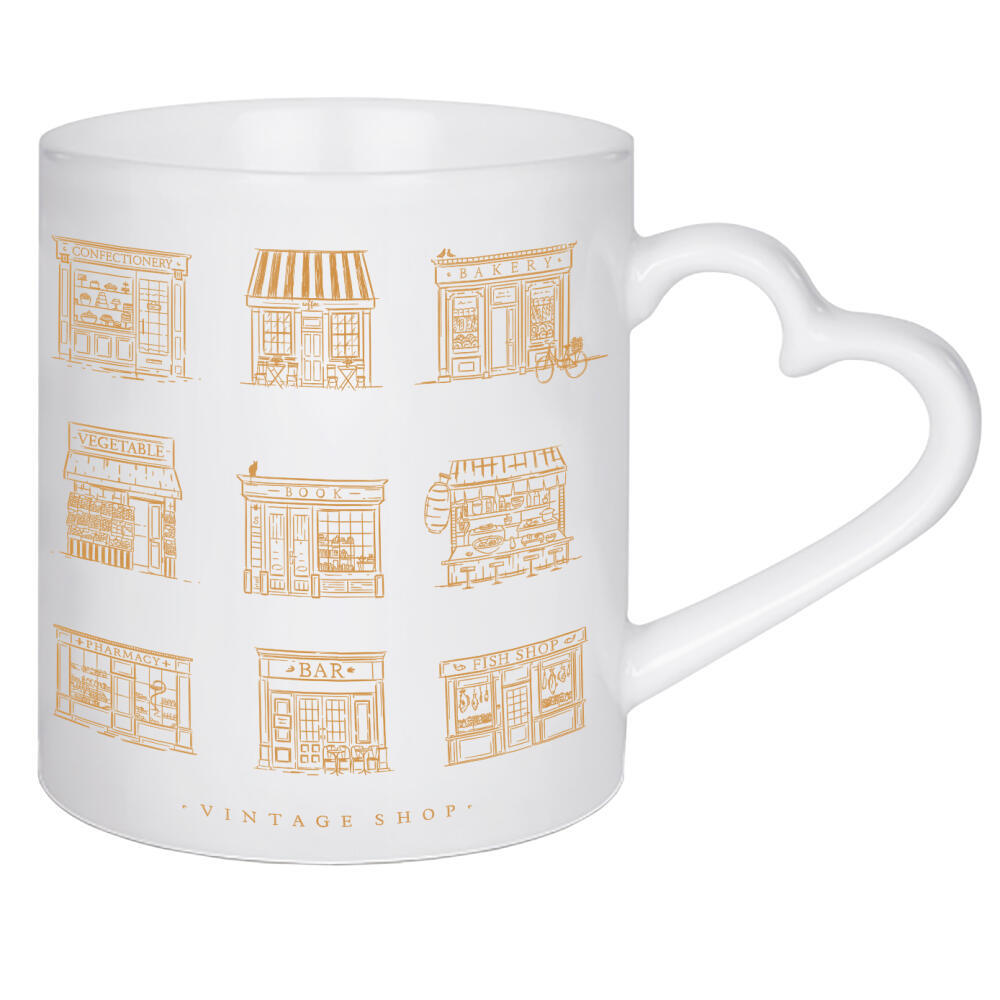 Herztasse "Vintage-Läden beige" artboxONE - Essen & Trinken,Essen & Trinken / Alkohol,Essen & Trinken / Obst & Gemüse