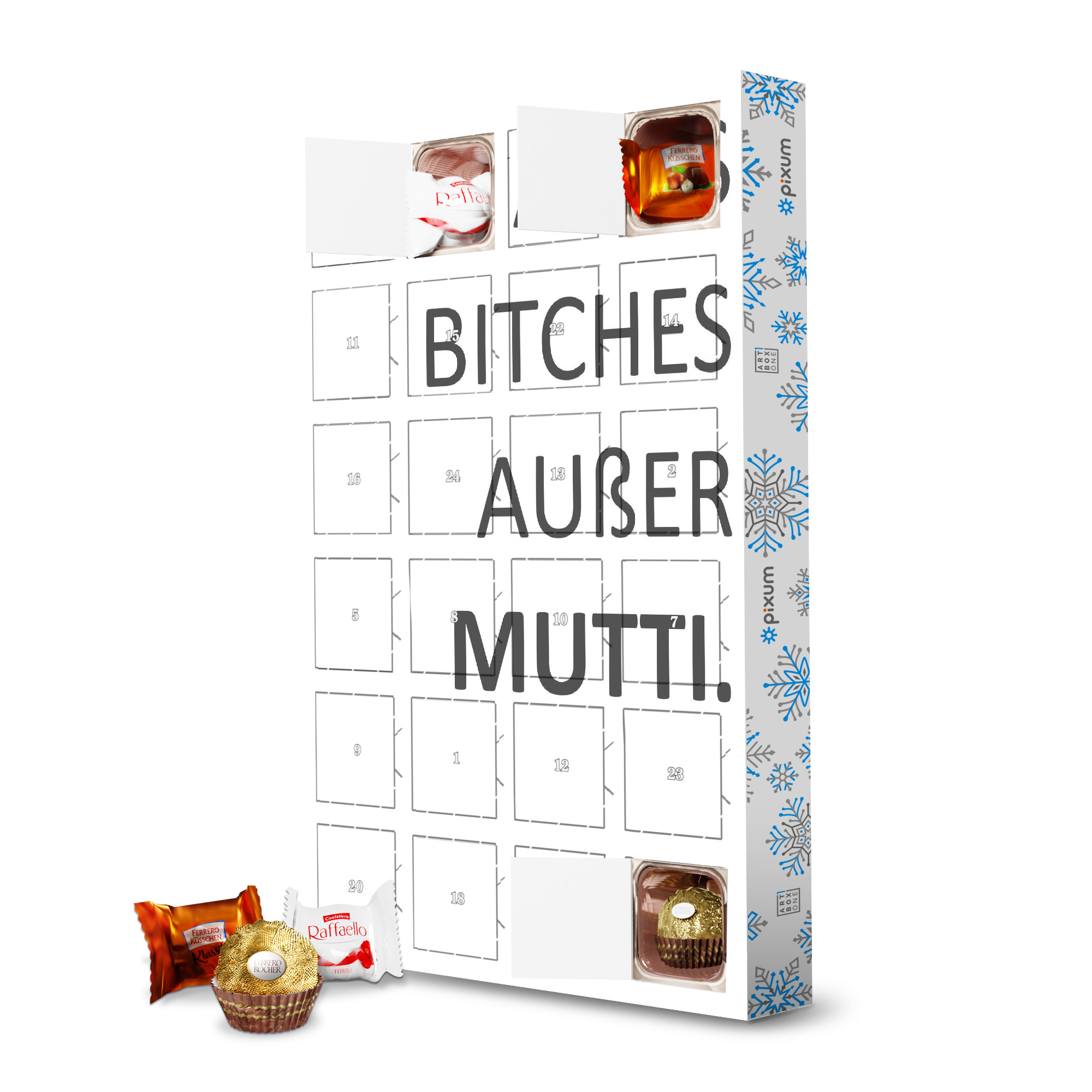 Adventskalender mit Ferrero Pralinen Alles Bitches außer Mutti artboxONE Adventskalender Typografie