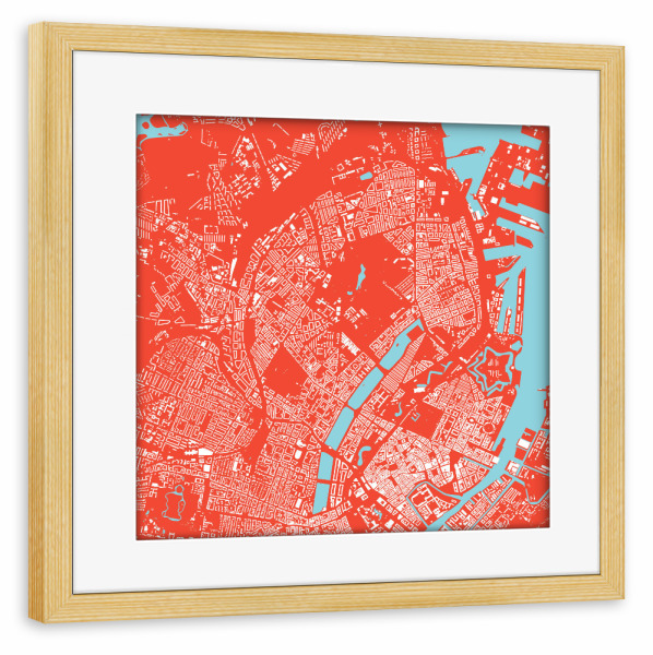 Poster mit Rahmen kiefer "Kopenhagen red blue" artboxONE - Städte / København - Dänemark,Danmark,Kobenhaven,Däne,Norden