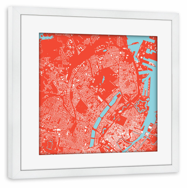 Poster mit Rahmen weiß "Kopenhagen red blue" artboxONE - Städte / København - Dänemark,Danmark,Kobenhaven,Däne,Norden