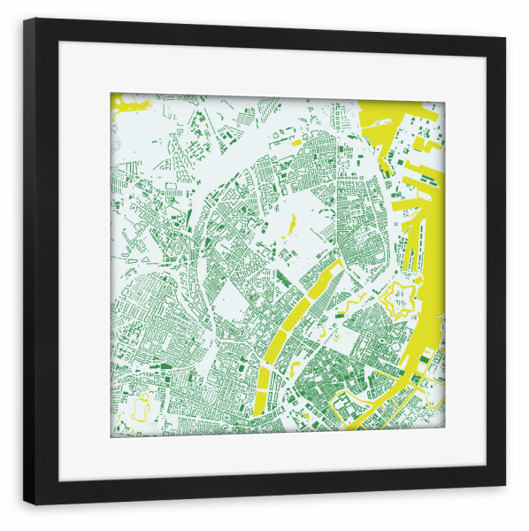 Poster mit Rahmen schwarz "Kopenhagen yellow green" artboxONE - Städte / København - Dänemark,Danmark,Kobenhaven,Däne,Norden