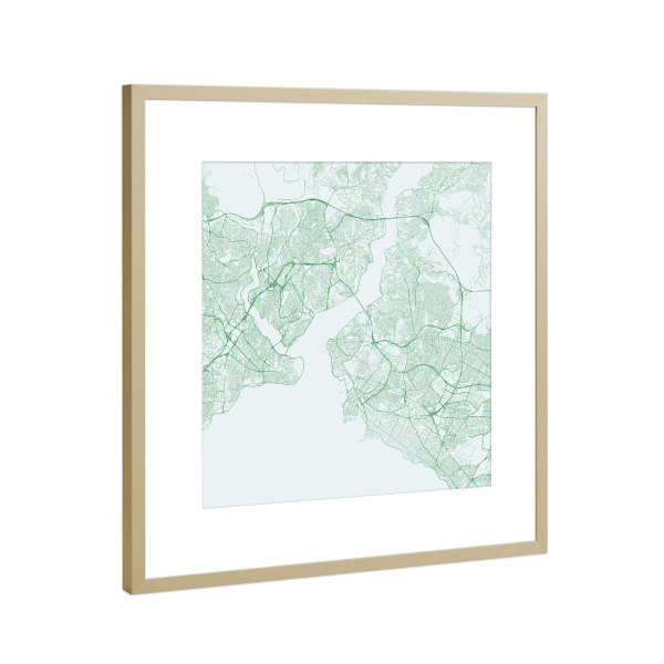 Poster mit Rahmen Gold "Green Istanbul" artboxONE - Städte / Istanbul - Istanbul,Türkei,Moschee,Stadtkarte,Maps