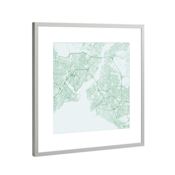 Poster mit Rahmen Silber "Green Istanbul" artboxONE - Städte / Istanbul - Istanbul,Türkei,Moschee,Stadtkarte,Maps