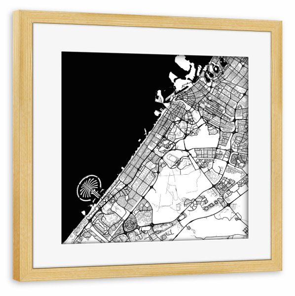 Poster mit Rahmen kiefer "Dubai in black" artboxONE - Schwarzweiß,Städte / Dubai - Vereinigte arabische emirate,Städtekarte,Palmeninsel