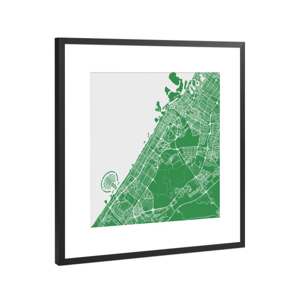 Poster mit Rahmen Schwarz (Metallic) "Green Dubai" artboxONE - Städte / Dubai - Vereinigte arabische emirate,Städtekarte,Palmeninsel
