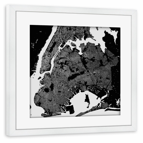 Poster mit Rahmen weiß "New York black" artboxONE - Städte / New York,Schwarzweiß