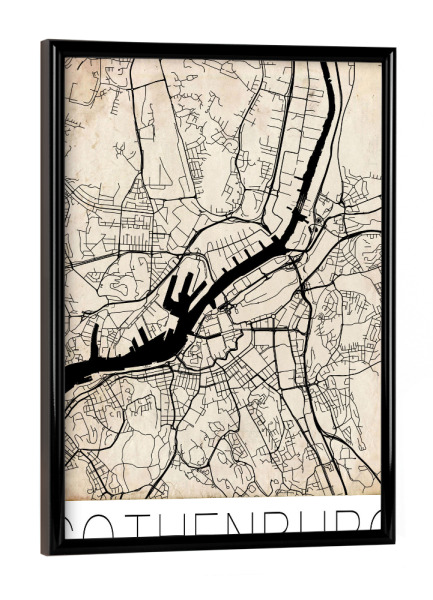 Poster mit schwarzem Rahmen "Gothenburg Sweden Retro Map" artboxONE - Städte,Reise,Städte / Weitere