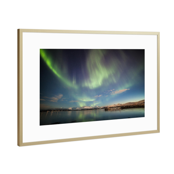 Poster mit Rahmen Gold "Nordlicht XIV" artboxONE - Natur