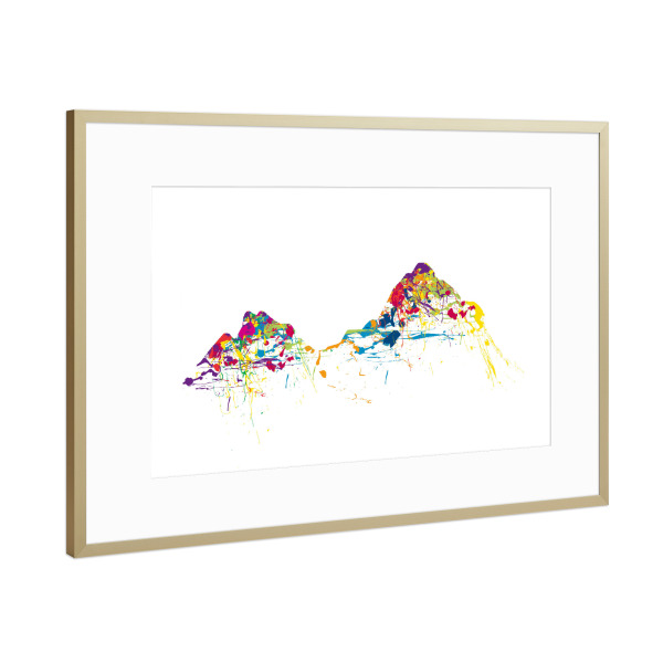 Poster mit Rahmen Gold "Mountainsplash Mythen bunt" artboxONE - Natur,Reise,Abstrakt - Berg,Gebirge,Bunt,Modern,Abstrakt,Berge,Mythen,Schweiz