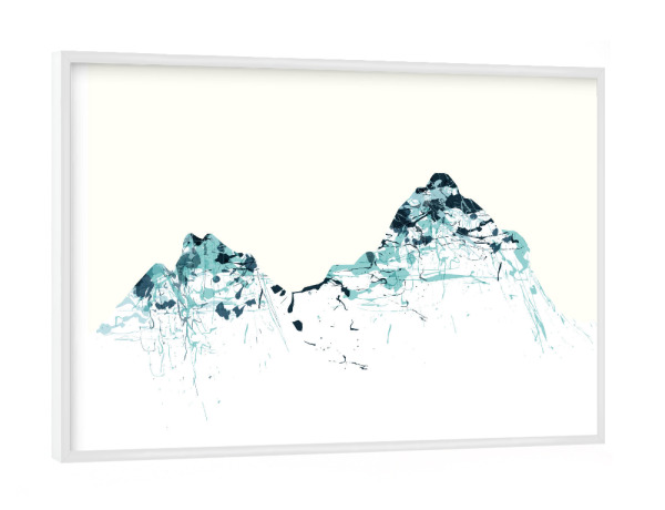 Poster mit weißem Rahmen "Mountainsplash Mythen turquoise" artboxONE - Natur,Reise - Berg,Gebirge,Bunt,Modern,Abstrakt,Berge,Mythen,Schweiz