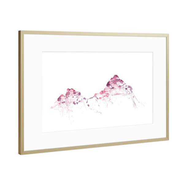 Poster mit Rahmen Gold "Mountainsplash Mythen pink" artboxONE - Natur,Reise - Berg,Gebirge,Bunt,Modern,Abstrakt,Berge,Mythen,Schweiz