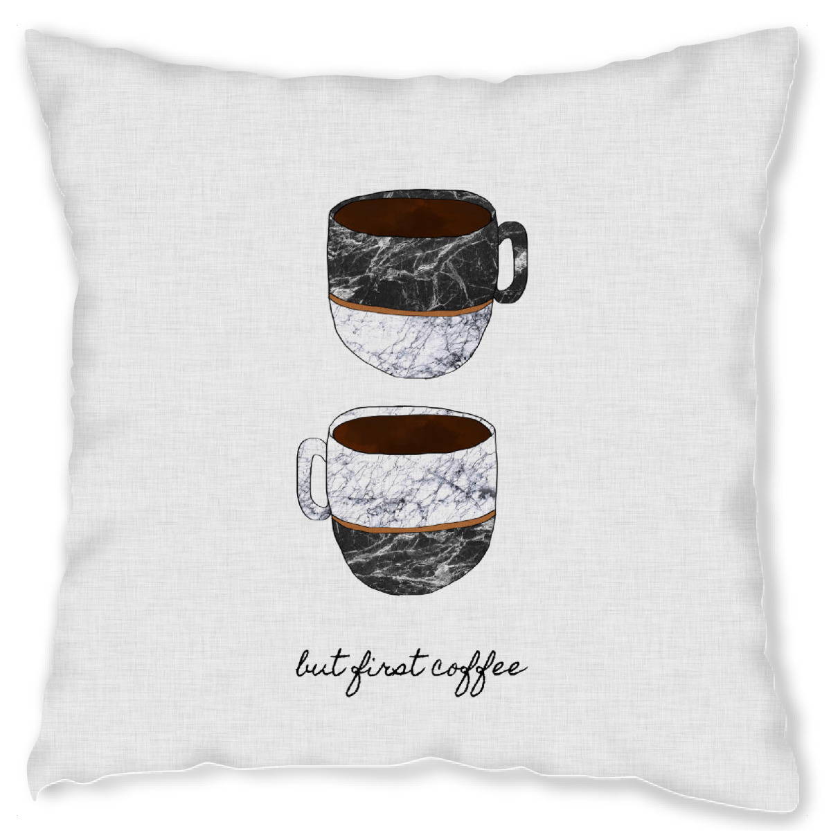 Design-Kissen "Coffee First" artboxONE - Typografie,Essen & Trinken,Schwarzweiߟ,Marmor - Coffee,First,Kaffee,Kaffeetasse,Cup