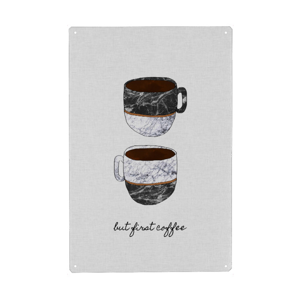 Holzbild "Coffee First" artboxONE - Typografie,Essen & Trinken,Schwarzweiß,Marmor - Coffee,First,Kaffee,Kaffeetasse,Cup