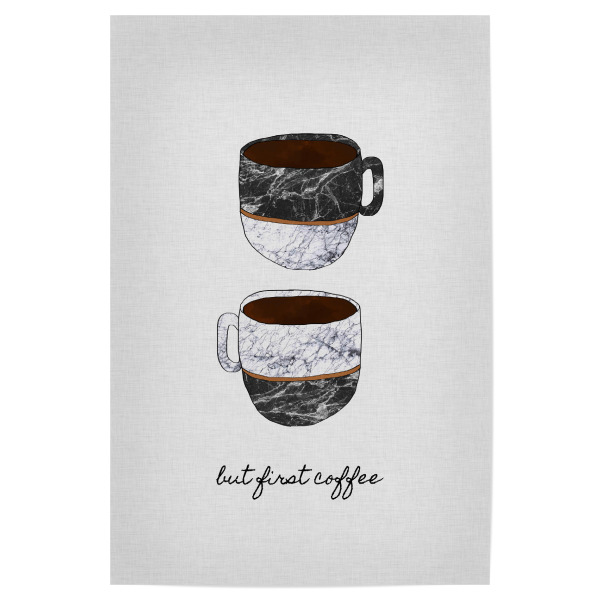 Poster 30x20 cm "Coffee First" artboxONE - Typografie,Essen & Trinken,Schwarzweiß,Marmor - Coffee,First,Kaffee,Kaffeetasse,Cup