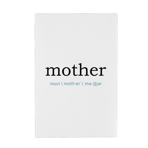 Metall Poster "How to spell her" artboxONE - Typografie,Schwarzweiß - Mama,Mutti,Muttertag,Liebe,Familie,Geschenk,Mutter - Blechschild