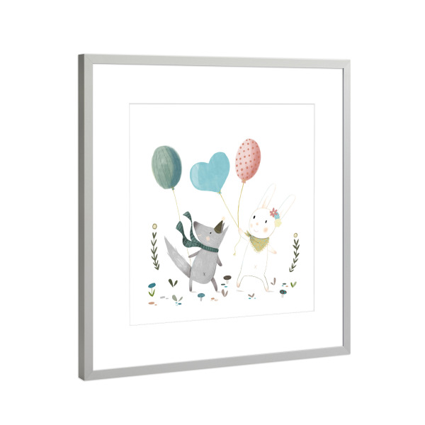 Poster mit Rahmen Silber "Let's Play Together" artboxONE - Für Kinder,Tiere