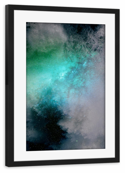 Poster mit Rahmen schwarz "Dreamy Galaxy - Into the Green Light" artboxONE - Abstrakt