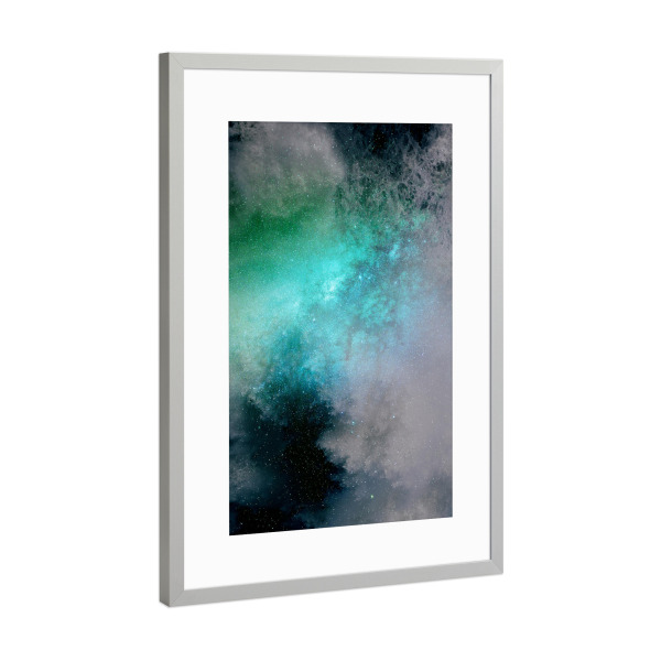 Poster mit Rahmen Silber "Dreamy Galaxy - Into the Green Light" artboxONE - Abstrakt