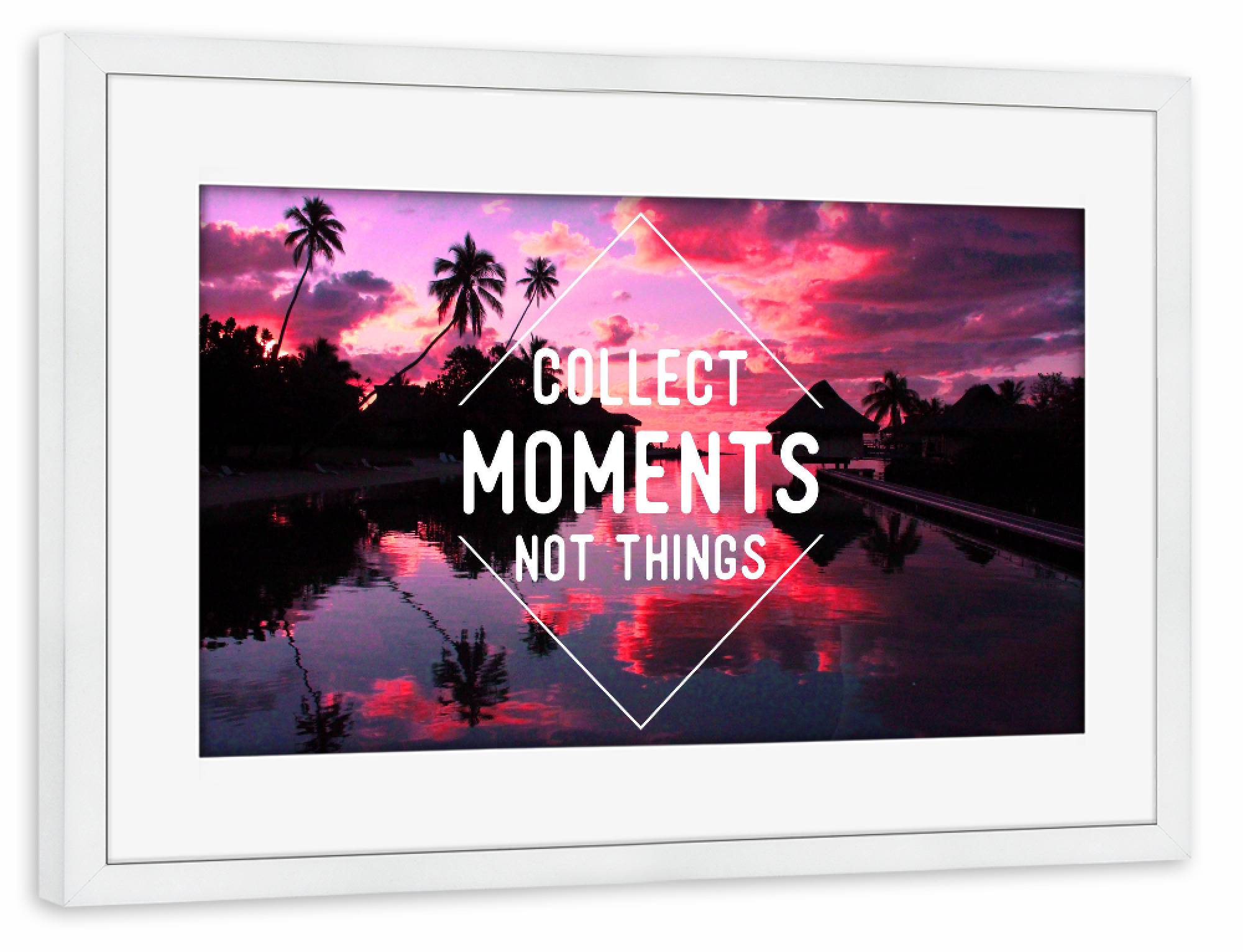 Poster mit Rahmen weiß "Collect moments not things" artboxONE - Typografie,Natur,Reise,Reise / Strand und Meer,Reise / Länder,Festivals