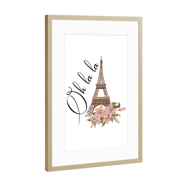 Poster mit Rahmen Gold "Oh La La" artboxONE - Typografie,Schwarzweiß,Städte / Paris