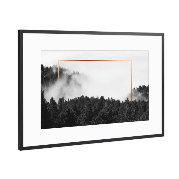 Poster mit Rahmen Schwarz (Metallic) "Frame in Forest (kupfer)" artboxONE - Natur,Schwarzweiß,Geometrie - Nebel,Wald,Kupfer rahmen