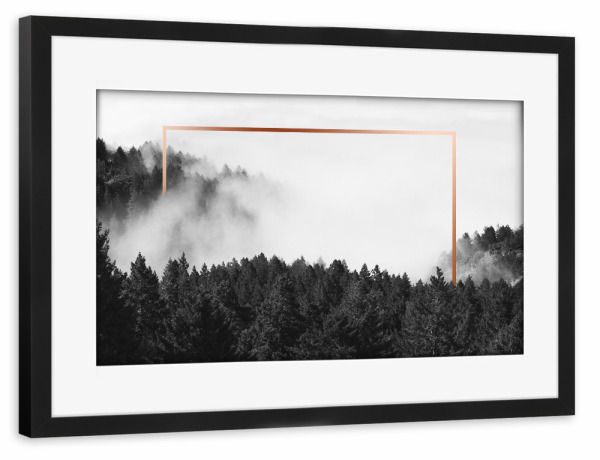 Poster mit Rahmen schwarz "Frame in Forest (kupfer)" artboxONE - Natur,Schwarzweiß,Geometrie - Nebel,Wald,Kupfer rahmen