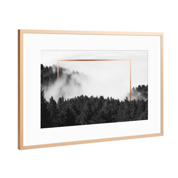 Poster mit Rahmen Kupfer "Frame in Forest (kupfer)" artboxONE - Natur,Schwarzweiß,Geometrie - Nebel,Wald,Kupfer rahmen