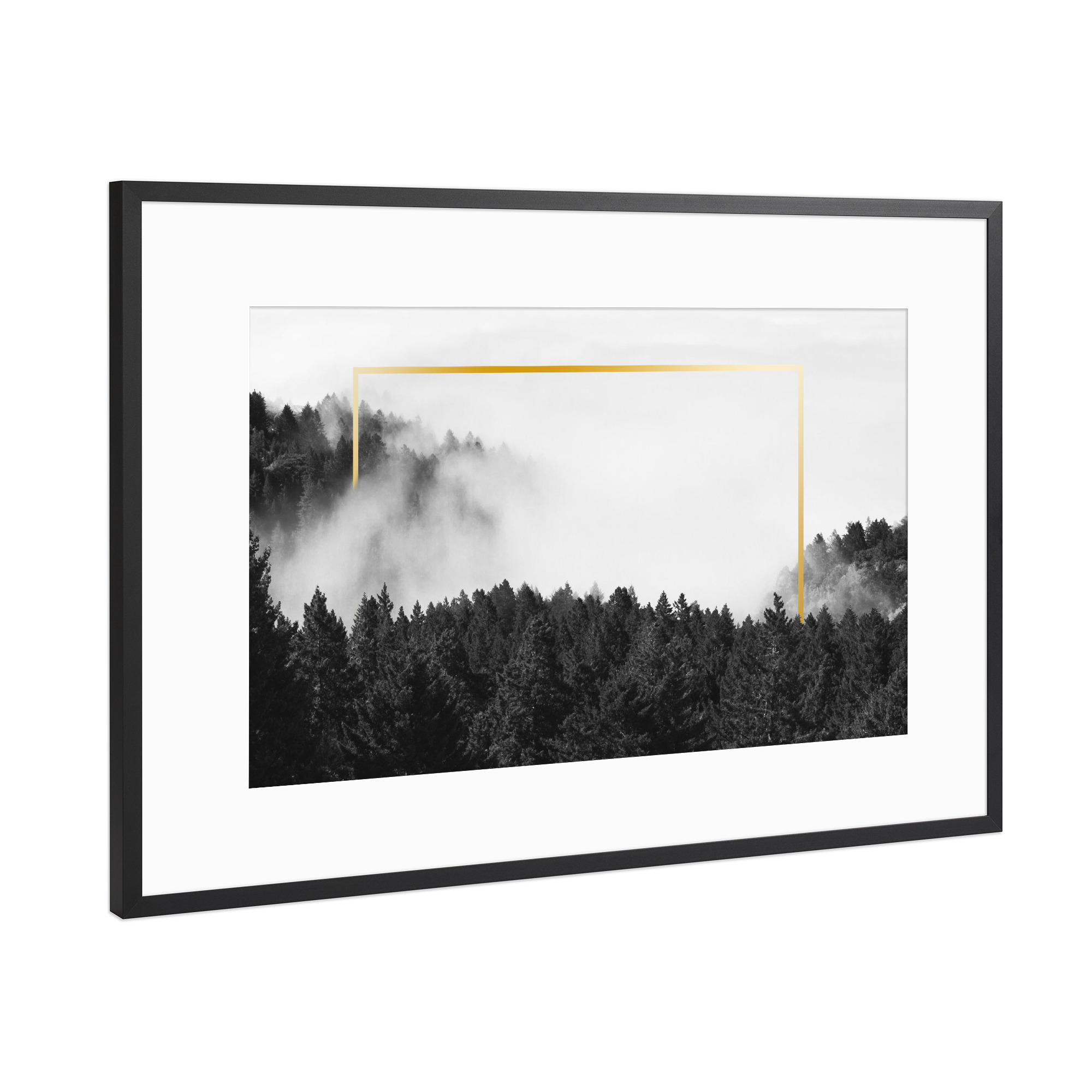 Poster mit Rahmen Schwarz (Metallic) "Frame in Forest (gold)" artboxONE - Natur,Reise,Schwarzweiß,Geometrie