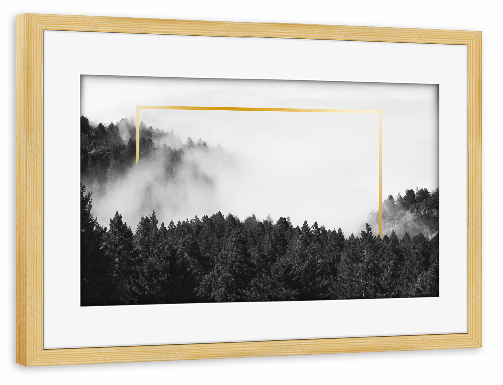 Poster mit Rahmen kiefer "Frame in Forest (gold)" artboxONE - Natur,Reise,Schwarzweiß,Geometrie